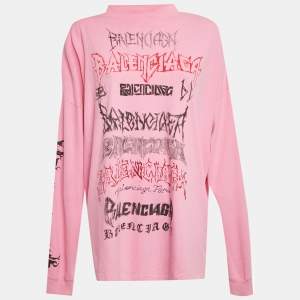 Pre Owned Balenciaga Pink Metal Logo Cotton Knit Long Sleeve Sweatshirt S 
