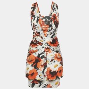 Pre Owned Balenciaga Orange Floral Print Jersey Mini Dress M