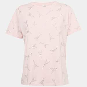 Pre Owned Balenciaga Pink Eiffel Tower Crystal Jersey T-Shirt XL
