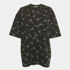 Pre Owned Balenciaga Black Eiffel Tower Crystal Jersey T-Shirt L