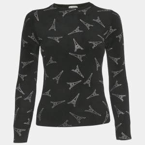 Pre Owned Balenciaga Black Eiffel Tower Crystal Fleece Pullover S