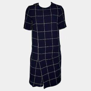 Pre Owned Balenciaga Navy Blue Navy Checkered Dress