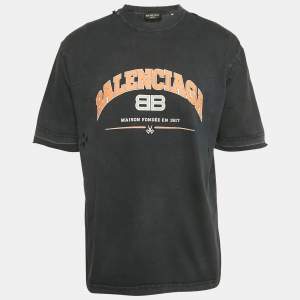 مملوكة مسبقًا Balenciaga Unisex Black Logo Print Distressed T-Shirt XS