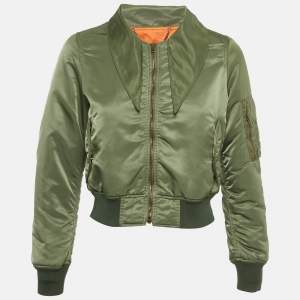 Pre Owned Balenciaga Green Nylon Crop Bomber Jacket S