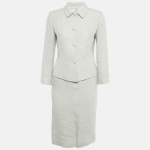 مملوكة مسبقًا Balenciaga Blue Tweed Buttoned Skirt Suit M