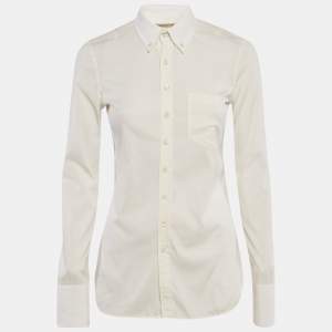 Pre Owned قميص بالنسياجا قطني كم طويل كريمي مقاس صغير (سمول)