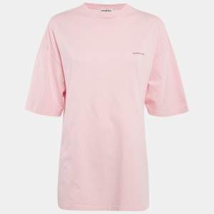 Pre Owned Balenciaga PInk Logo Print Cotton Oversized T-Shirt XS