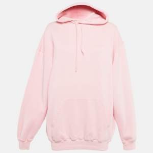 مملوكة مسبقًا Balenciaga Pink Logo Print Cotton Hooded Sweatshirt XS