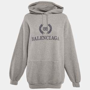مملوكة مسبقًا Balenciaga Grey Logo Print Cotton Hooded Sweatshirt XXS