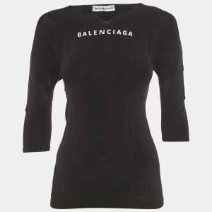 مملوكة مسبقًا Balenciaga Black Logo Print Jersey T-Shirt M