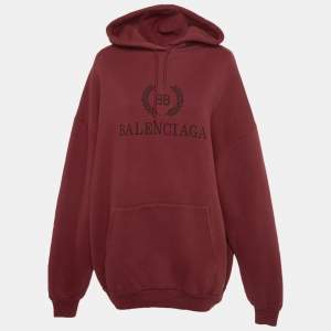 مملوكة مسبقًا Balenciaga Red Logo Print Cotton Oversized Hoodie XS