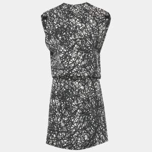 Pre Owned Balenciaga Monochrome Scribbled Noise Print Silk Mini Dress M