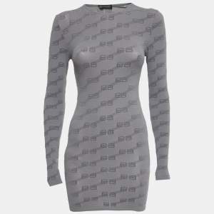Pre Owned Balenciaga Grey Jacquard Fitted Top M