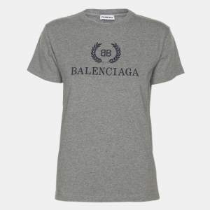 Pre Owned Balenciaga Grey Jersey Logo Print T-Shirt S
