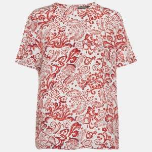 مملوكة مسبقًا Balenciaga White/Red Floral Print Silk Blouse M