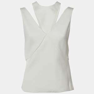 مملوكة مسبقًا Balenciaga White Crepe Sleeveless Draped Top M