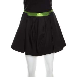 Balenciaga Black Pleat Front Contrast Waistband Detail A Line Mini Skirt M
