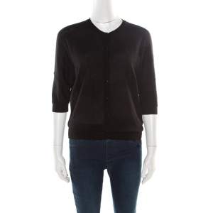 Pre Owned Balenciaga Black Wool Kimono Sleeve Button Front Cardigan M