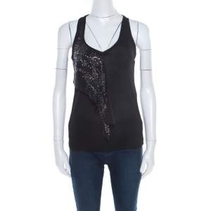 Pre Owned Balenciaga Black Jersey Stud Embellished Panel Racer Back Tank Top S