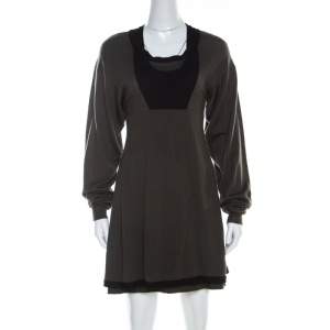 Pre Owned Balenciaga Khaki Green Wool Cut-Out Detail Short Dress S