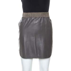 Balenciaga Brown Lamb Leather Elasticized Waist Mini Skirt L