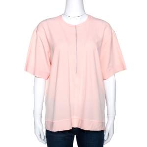 Pre Owned Balenciaga Peach Stretch Crepe Short Sleeve Top L