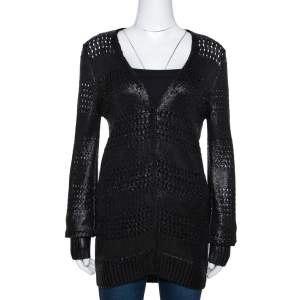 Balenciaga Black Metallic Coated Eyelet Knit Cardigan S