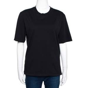 Pre Owned Balenciaga Black Rear Stamp Print Cotton Crew Neck T-Shirt L