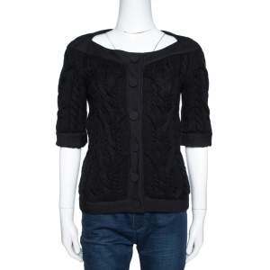 Balenciaga Black Cable Knit Three Quarter Sleeve Cardigan S