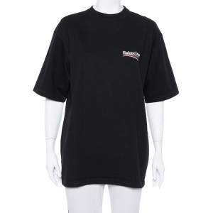 Pre Owned Balenciaga Black Logo Printed Cotton Crewneck Oversized T Shirt S