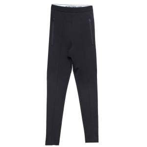 مملوكة مسبقًا Balenciaga Black Knit Logo Detail High Waist Leggings S