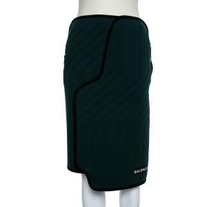 Pre Owned Balenciaga Green Scuba Car-Mat Look Asymmetric Wrap Skirt S