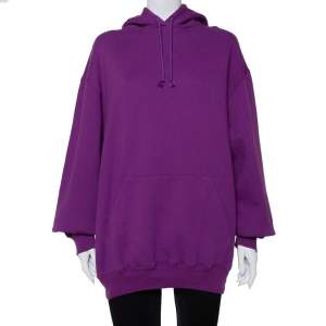 Pre Owned Balenciaga Purple Logo Printed Cotton Hoodie S