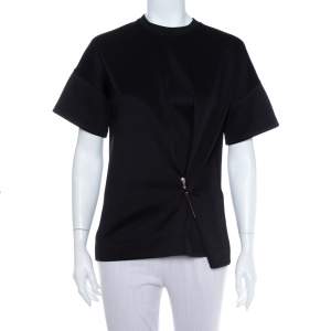Pre Owned Balenciaga Black Neoprene Pin Detail Asymmetric Draped Top M