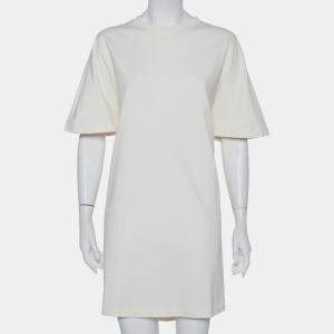 فستان تي شيرت بالنسياغا كبير الحجم تريكو قطن كريمي مقاس وسط (ميديوم)