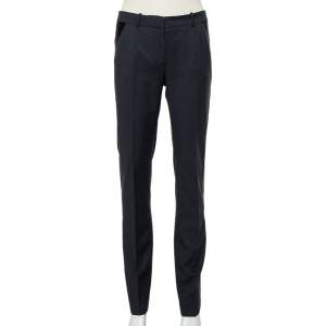 مملوكة مسبقًا Balenciaga Charcoal Grey Wool & Silk Contrast Trim Detail Pants S