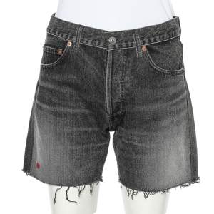 Balenciaga Charcoal Grey Denim Raw Edge Detail Shorts M