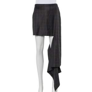 Balenciaga Brown Checkered Wool Asymmetrical Hem Skirt S