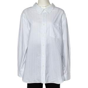 Balenciaga White Striped Cotton Wide Open Collar Detail Oversized Shirt S