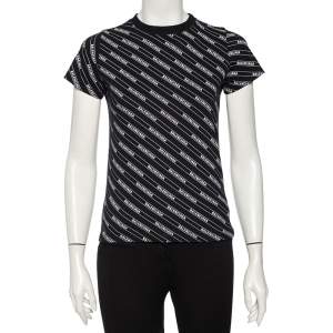 Pre Owned Balenciaga Black Cotton Diagonal Monogram Crewneck T-shirt XS