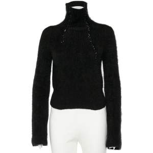 Pre Owned Balenciaga Le Dix Vintage Black Angora Wool Button Up Sweater M