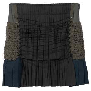 Pre Owned Balenciaga Vintage Grey Knit Pleated Detail Mini Skirt M