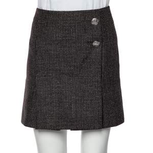 Pre Owned Balenciaga Black Patterned Wool Button Detail Mini Skirt M