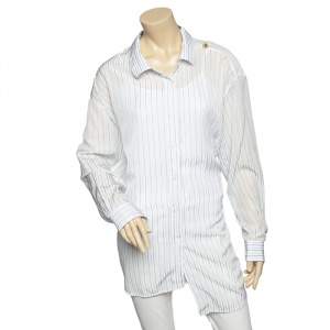 Balenciaga White Striped Georgette Button Front Pulled Shirt M