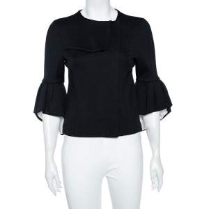 Balenciaga Black Wool Pleated Sleeve Detailed Cardigan M
