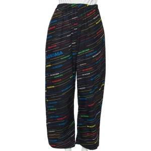 مملوكة مسبقًا Balenciaga Multicolored Logo Printed Cotton Elasticized Waist Pants S
