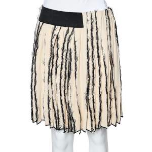 Balenciaga Ecru Silk Fray Detail Pleated Mini Skirt M