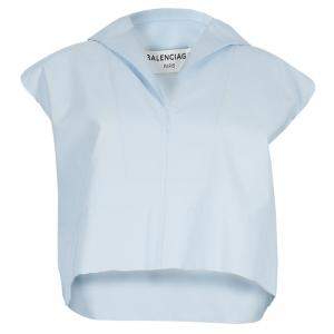 Pre Owned Balenciaga Blue Collared Yoke Detail Sleeveless Crop Top S