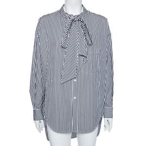 Pre Owned Balenciaga Black Striped Cotton Neck Tie Detail Oversized Shirt S 