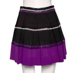 Balenciaga Black Synthetic & Silk Trimmed Pleated Mini Skirt S